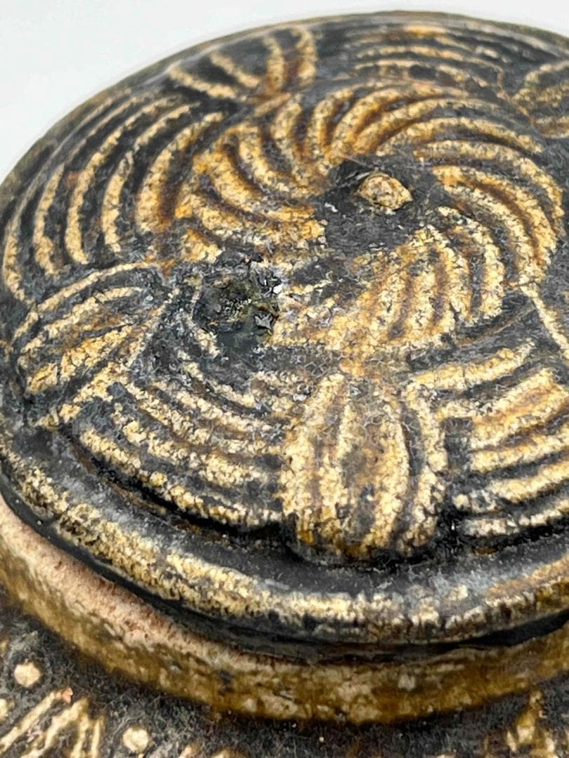 北宋時代 青磁 天目吉州窯菱格紋刻花茶入壺　蓋付き　茶入　茶道具(F-85)