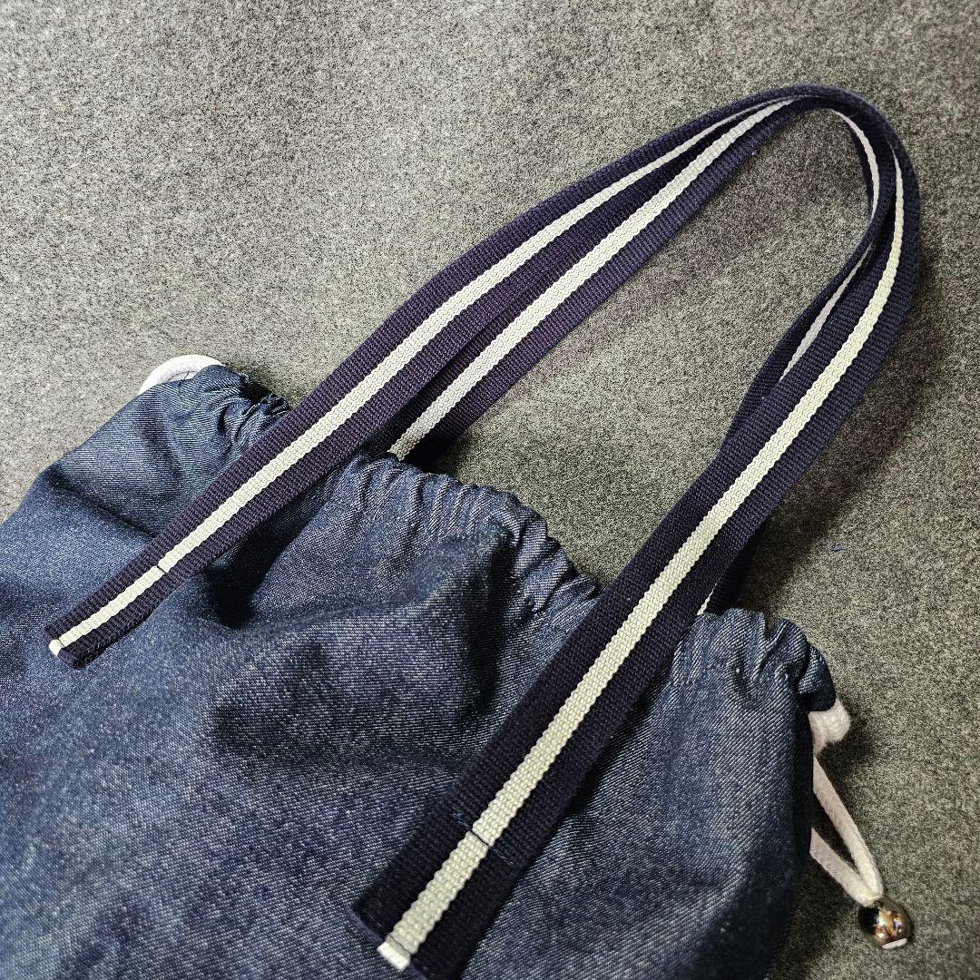 【ムータマリン】ロゴマーク多数 肩掛けデニムトートバッグ 男女兼用