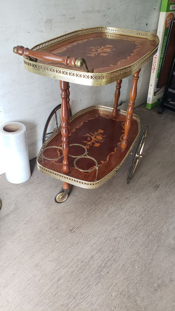 イタリア製　キッチンワゴン　象嵌細工　アンティーク　ボトルラック付