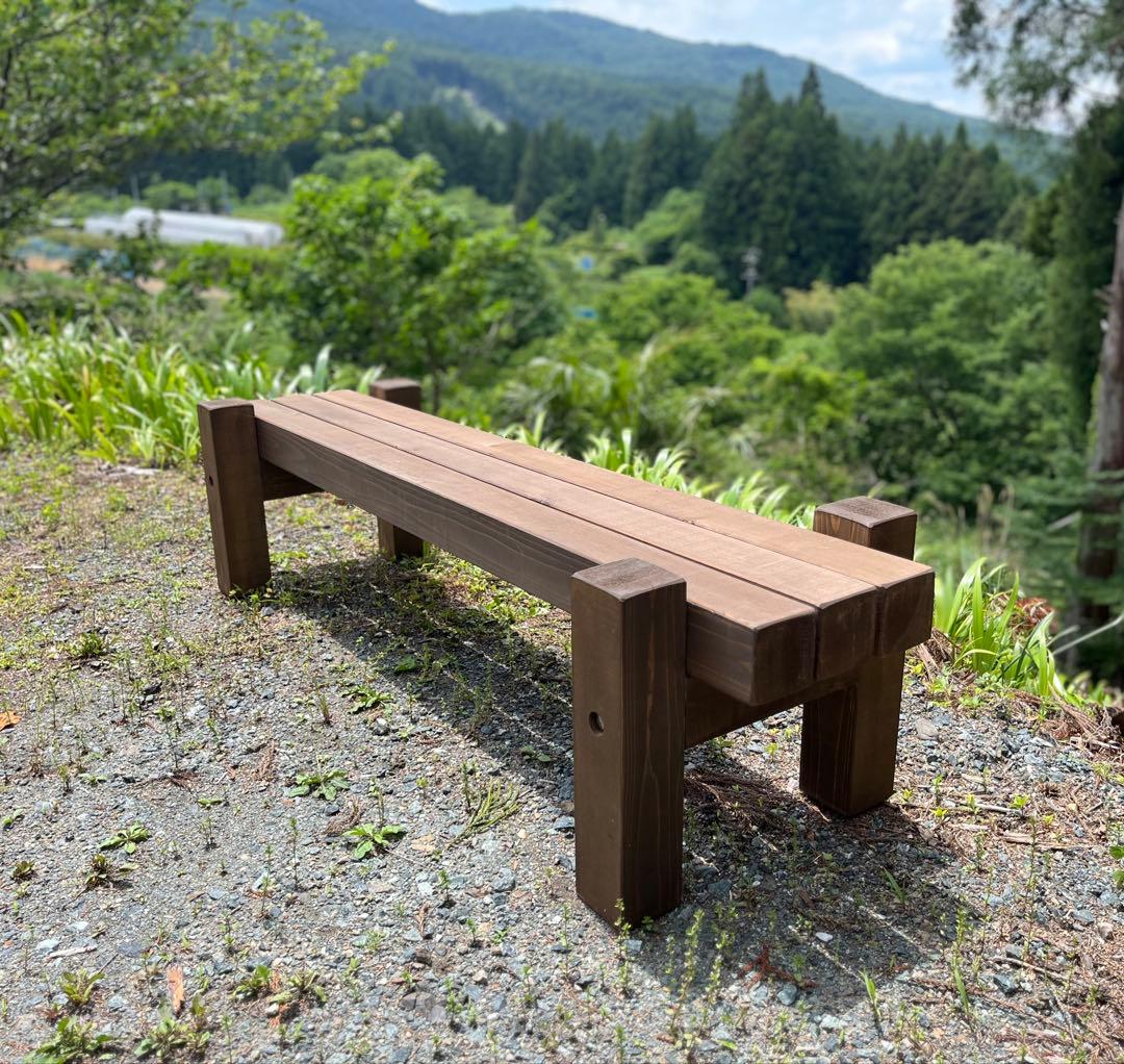 どっしり無垢の140cmフラワーガーデンベンチ 庭 木製