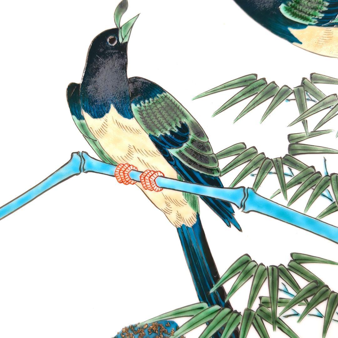 孤高の陶芸家 松本佩山作 有田焼 年木庵窯 錦花鳥画　大皿 約 31.5cm