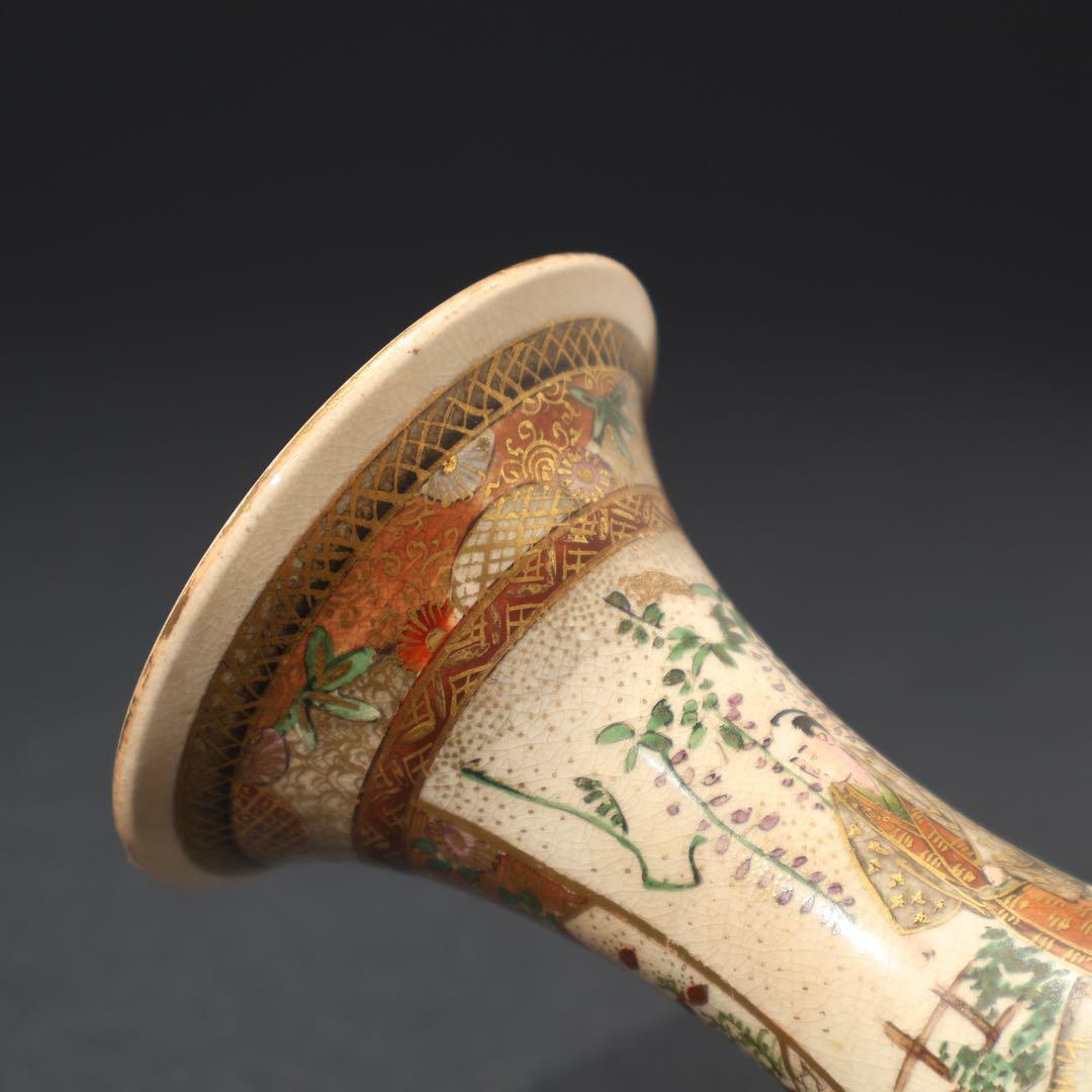 薩摩焼　花見図花瓶　骨董　里帰り　明治　R1573ダS