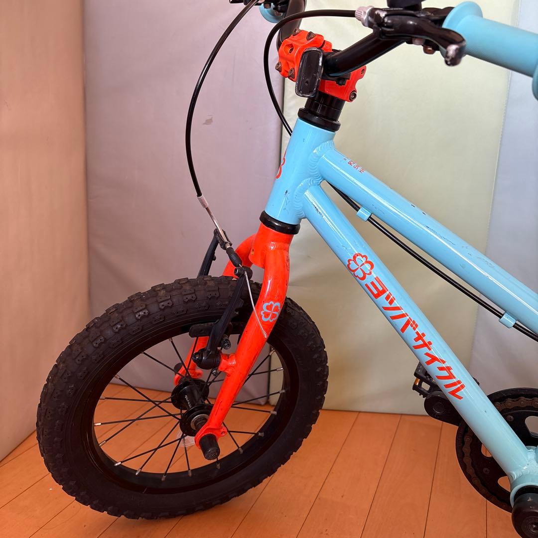 ヨツバサイクル　14インチ　ラムネブルー　子供用自転車 水色オレンジ 補助輪付き