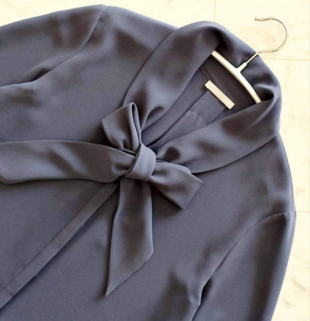 Theory luxe 洗える ボウタイ リボン ブラウス ネイビー