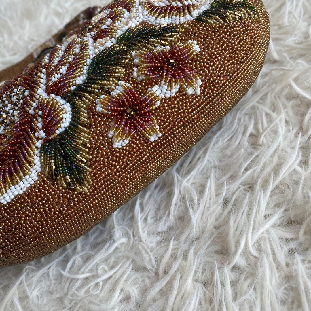 美品　和装バッグ ビーズバッグ フォーマル ビーズ 和装小物 茶