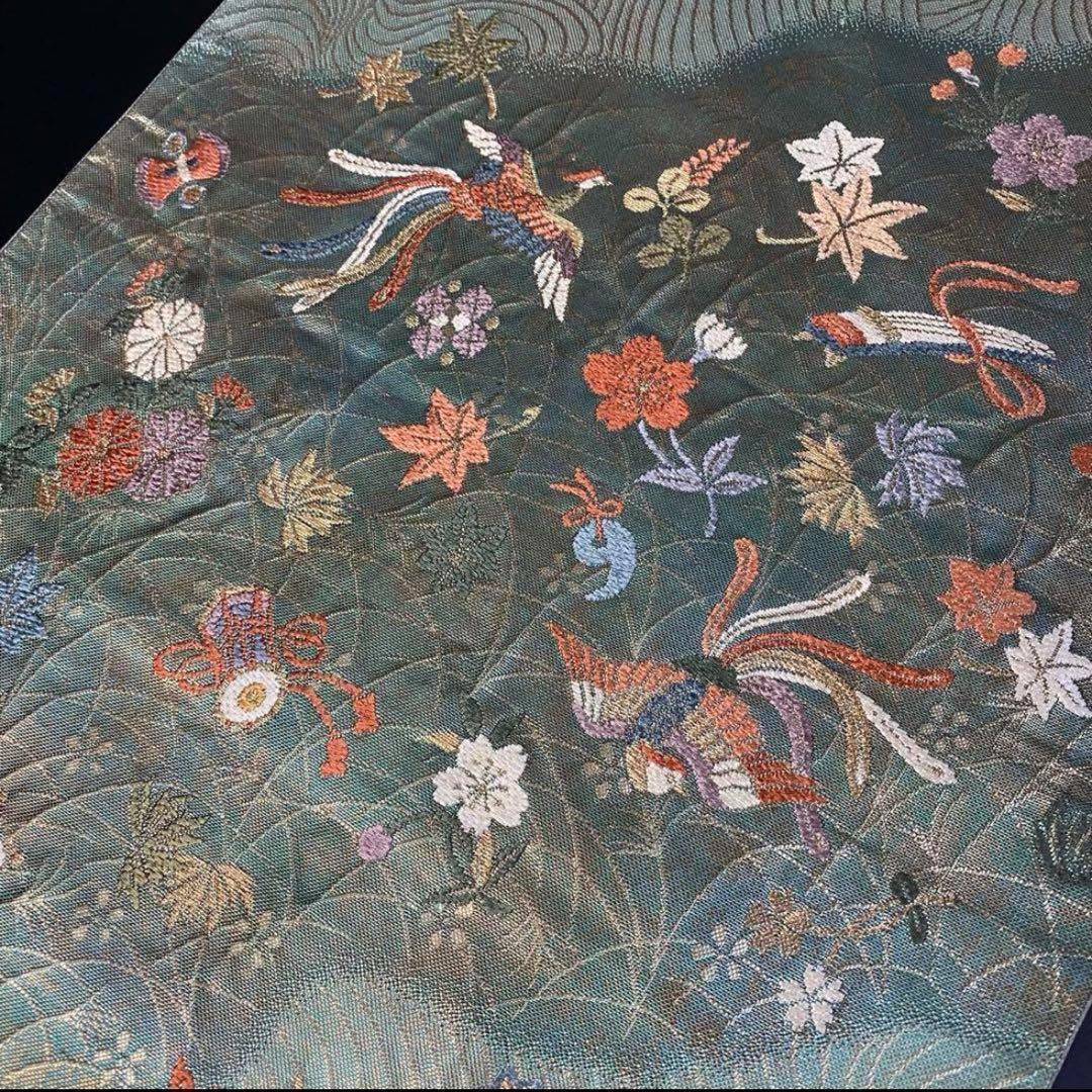 ZY-695 袋帯 鳳凰 宝尽くし 丁子 鼓 琴 楽器文様 六通 名品 珍品