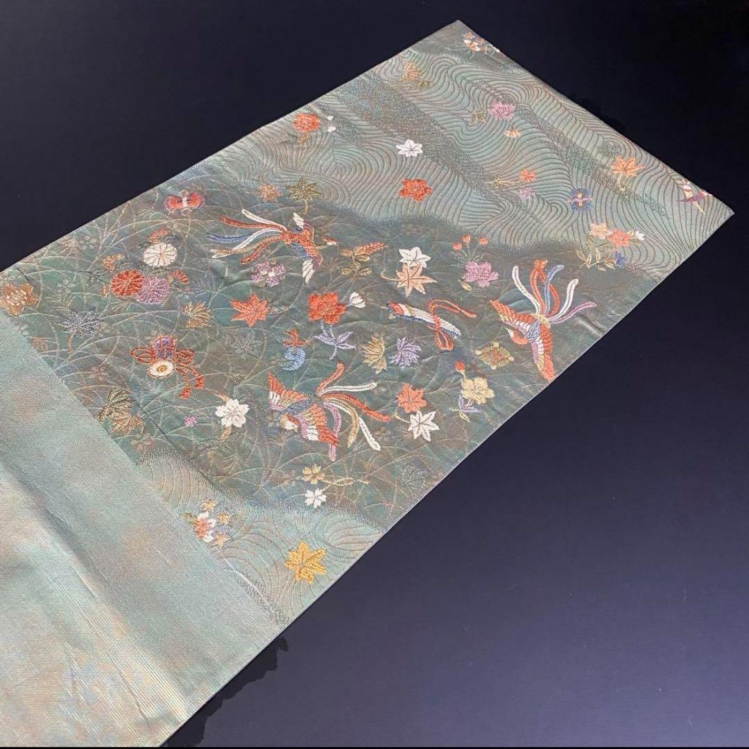 ZY-695 袋帯 鳳凰 宝尽くし 丁子 鼓 琴 楽器文様 六通 名品 珍品