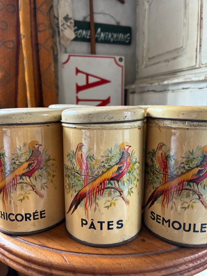 フランス　アンティーク　ティン缶　キャニスター　6個　調味料　鳥　お花　キジ
