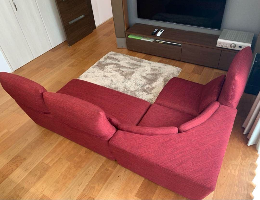 ◉中古美品◉コーナーソファ　L字ソファ　ロータイプ　レッド　東京インテリア