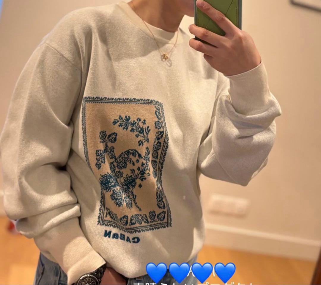 CABaN コットンカシミヤ フラワージャカードプルオーバー　完売品　ホワイト系
