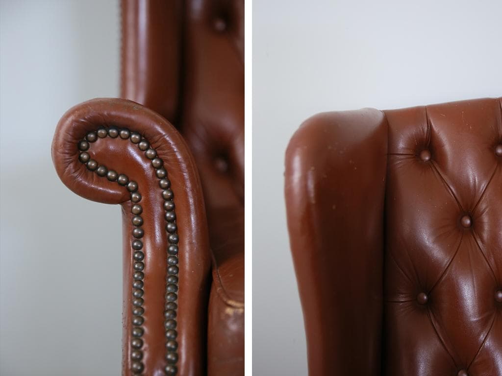 英国アンティークチェスターフィールドアームチェア/本革レザーソファー89-180