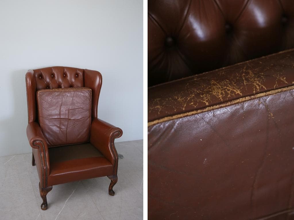 英国アンティークチェスターフィールドアームチェア/本革レザーソファー89-180