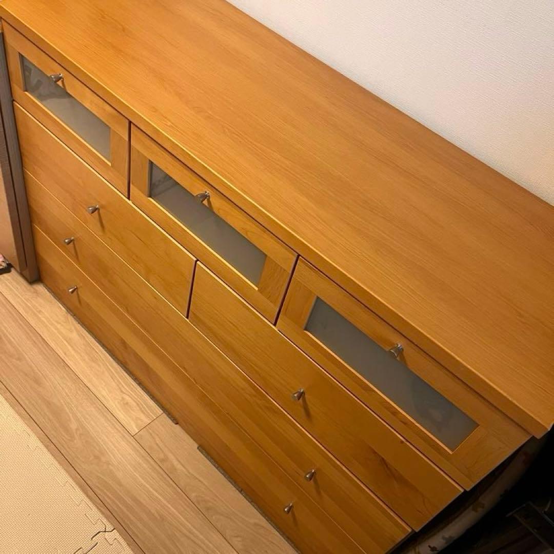 【希少】大川家具120cmチェスト 上段ガラス窓付き