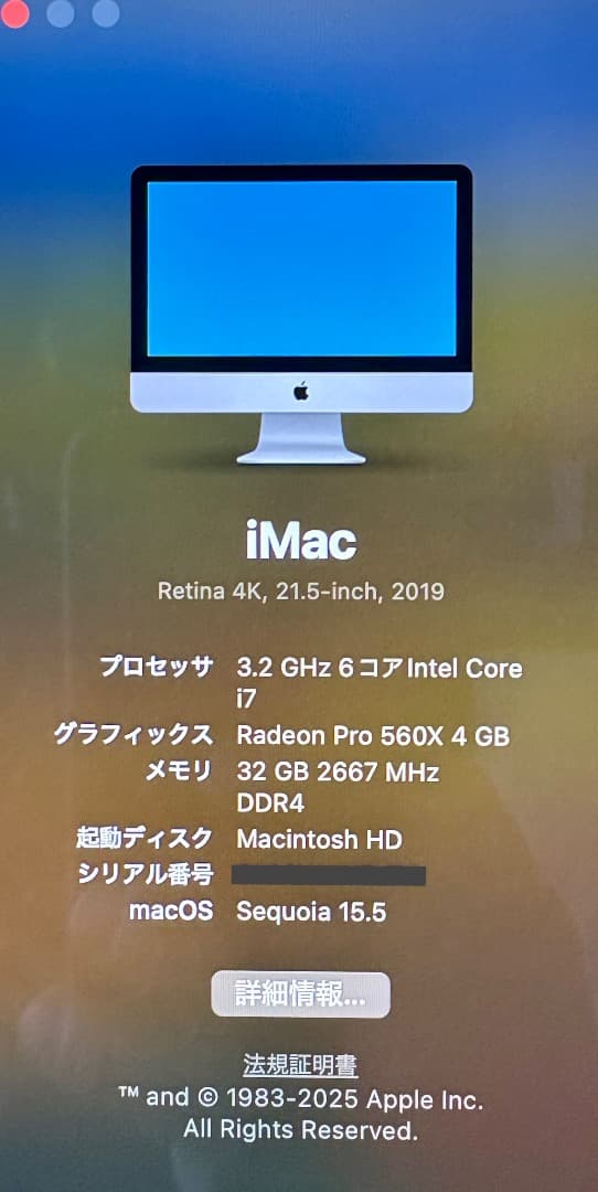 iMac 2019 late　21.5インチ　メモリ32GB　ストレージ1TB