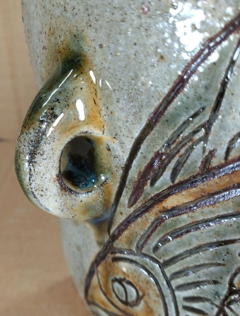 【本物保証】金城次郎 魚紋抱瓶 共箱(本人書付）栞 人間国宝 壷屋焼 やちむん