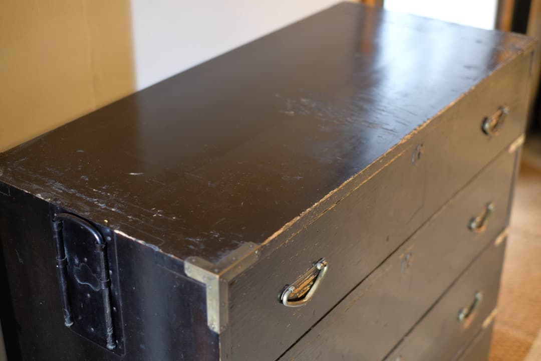 11/8迄出品 桐材漆塗時代箪笥（京都） ② 京箪笥 アンティーク