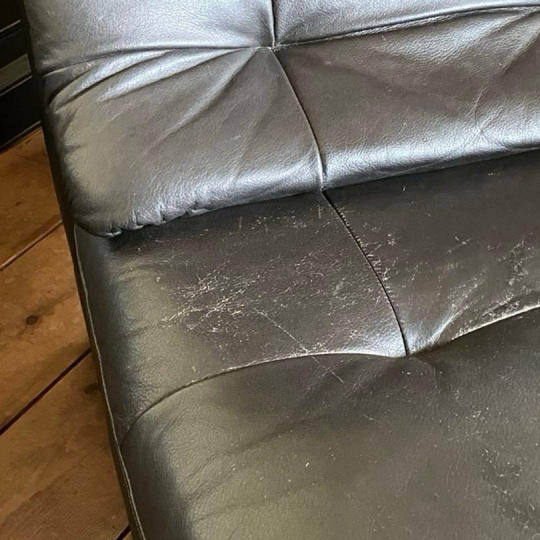 カリモク1人掛けソファー ブラック 革製品 中古家具 昭和レトロ