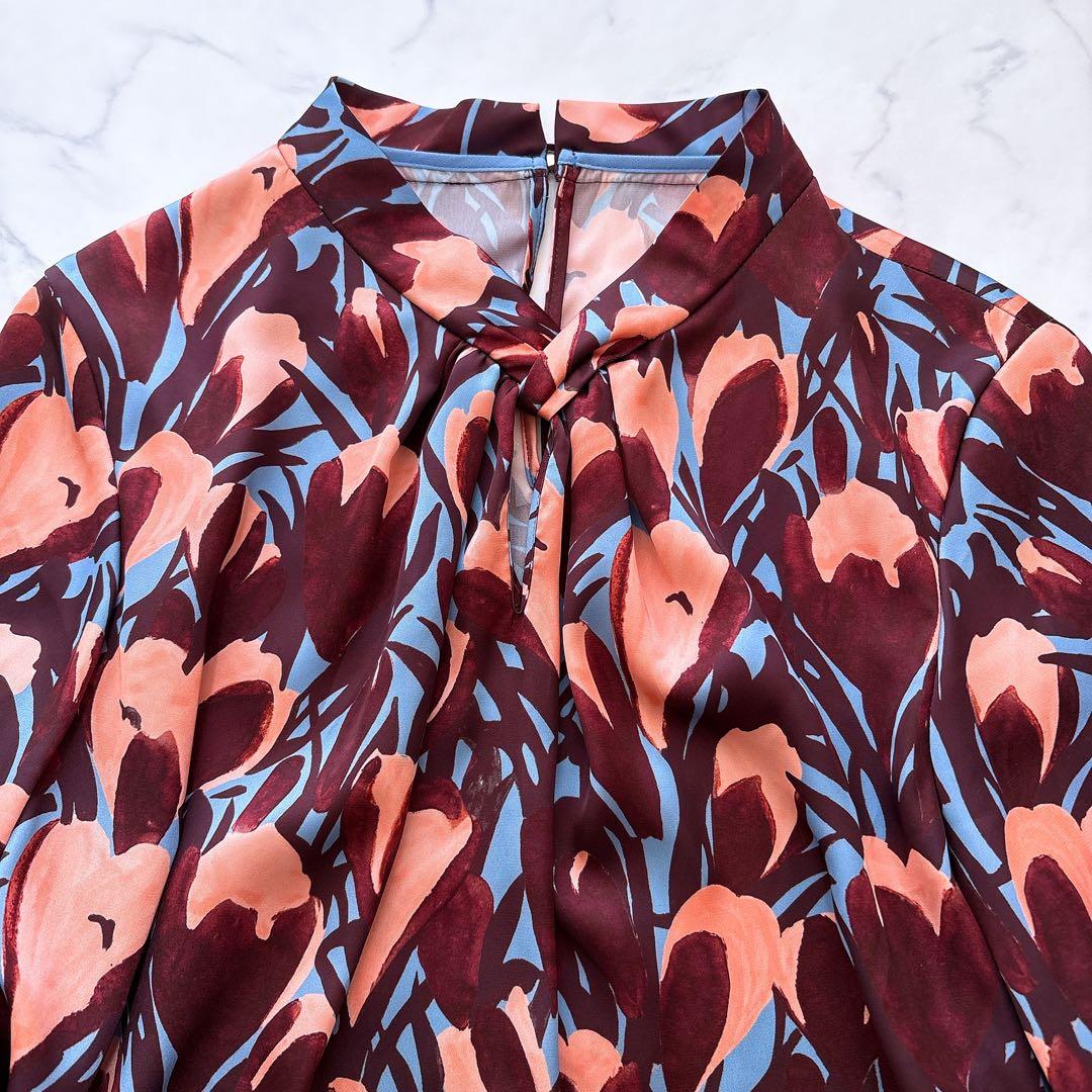 25AW ANAYI アナイ ペイントフラワープリントスリットネック ブラウス