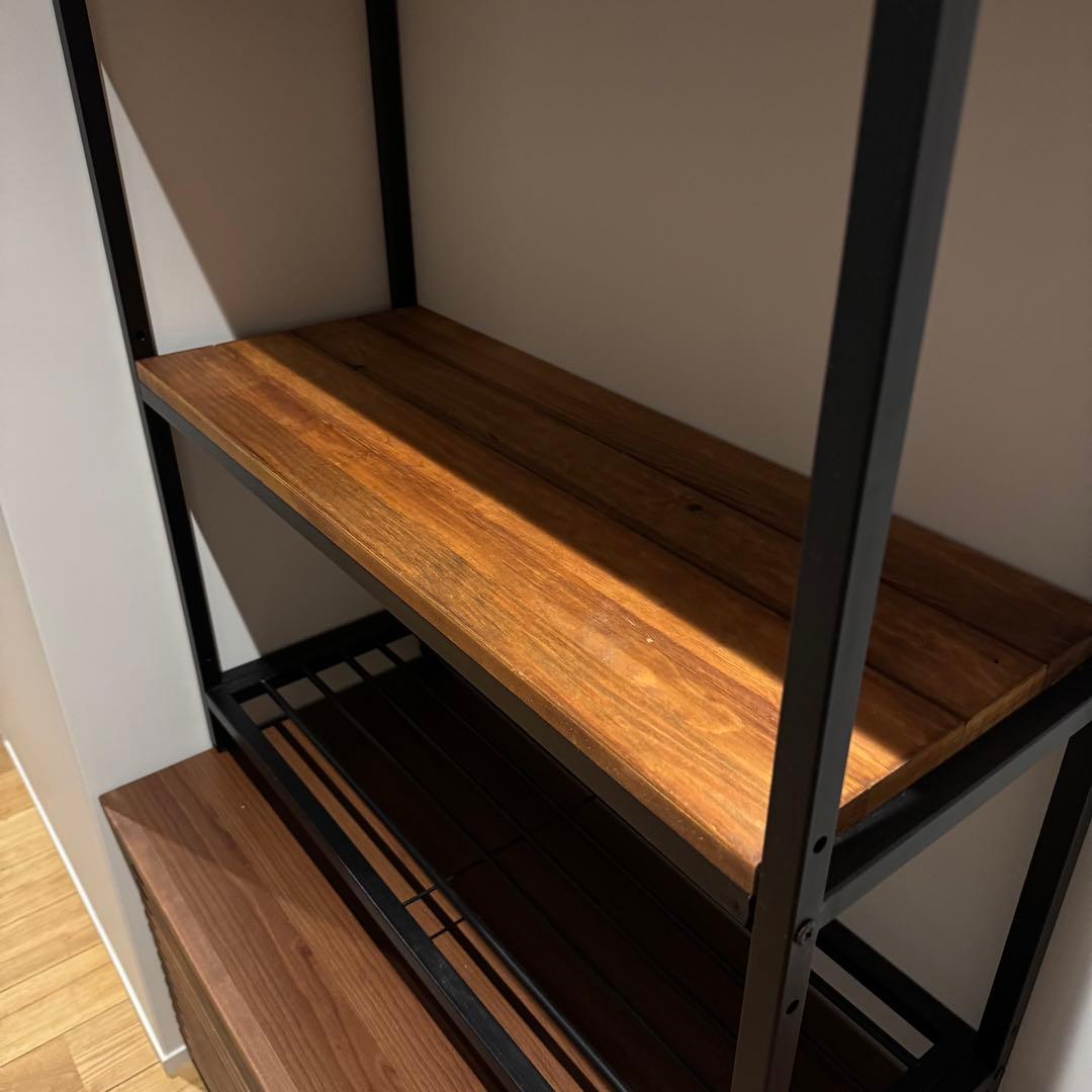 ウッド（天然木無垢材） × アイアン ラック 3段 オープンシェルフ 収納棚