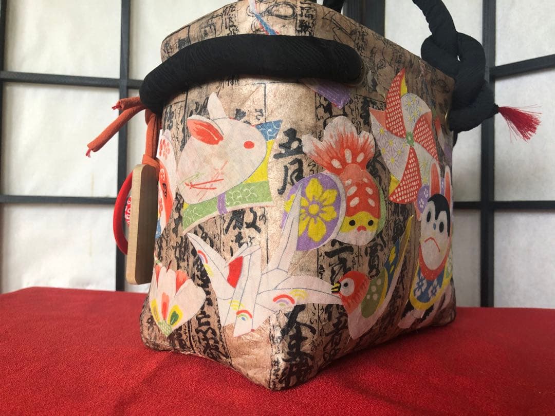 一閑張り　一閑張りバック　 正絹古布犬張子　狛犬　可愛い