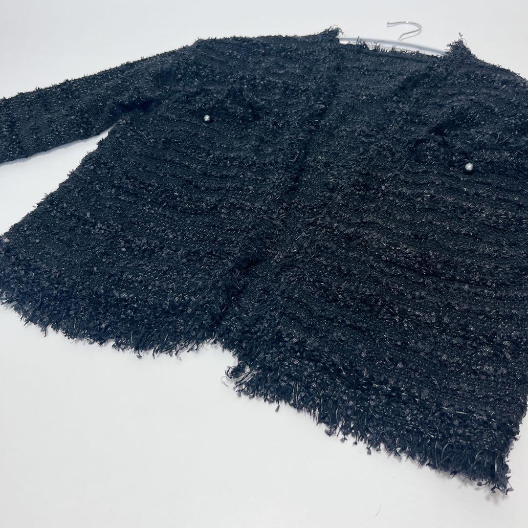 SOEJUソージュ ツイードライクニットジャケット ブラック F カーディガン