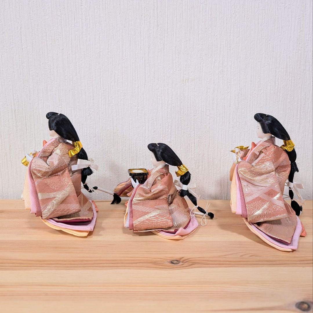 雛人形 三人官女 五人飾り 文様雛 長月作 ピンク 小さめ ひな人形 ひな祭り