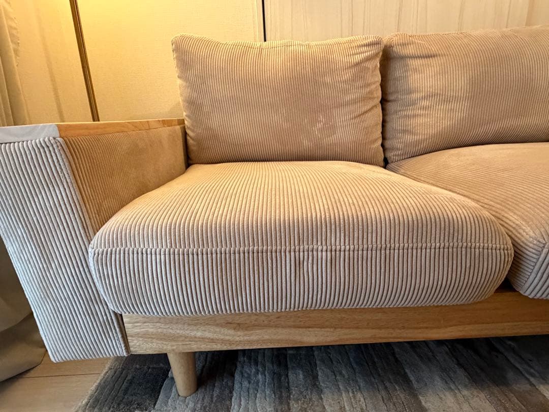 2人掛けソファ　FINE KAGU Cosna(コスナ) ベージュ　コーデュロイ