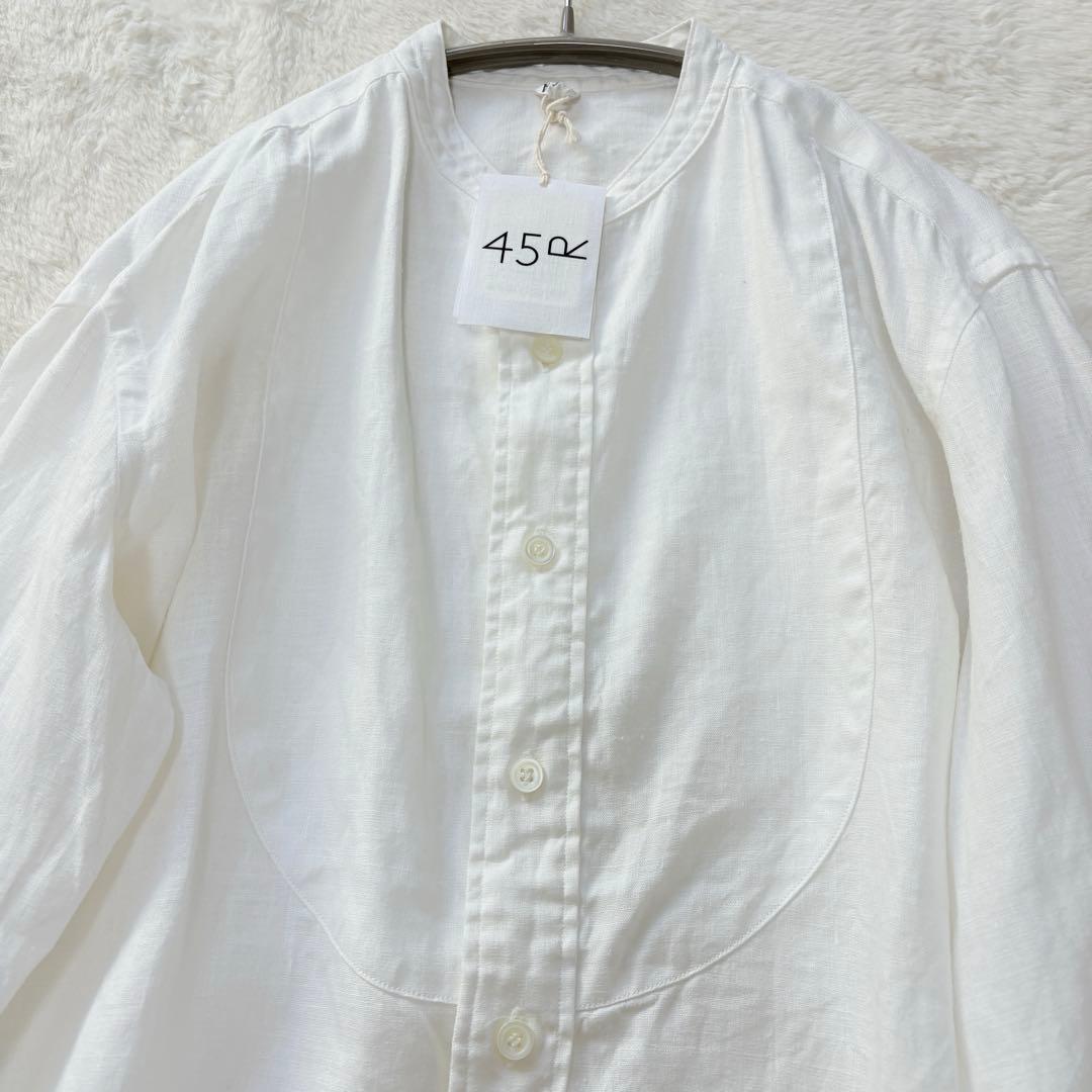 未使用タグ＊45R　スタンドカラー　ブラウス　ホワイト　リネン100%