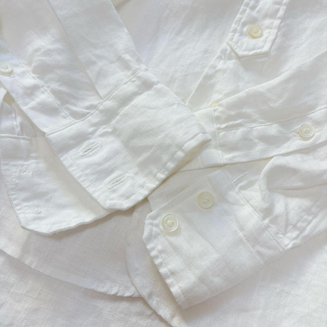 未使用タグ＊45R　スタンドカラー　ブラウス　ホワイト　リネン100%