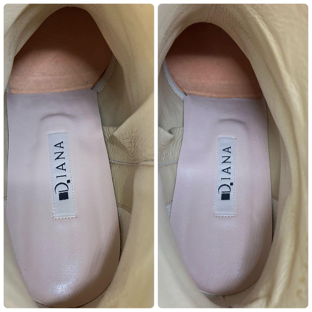 【試着程度】DIANA ブーツ 25cm レザー アイボリー サイドジップ