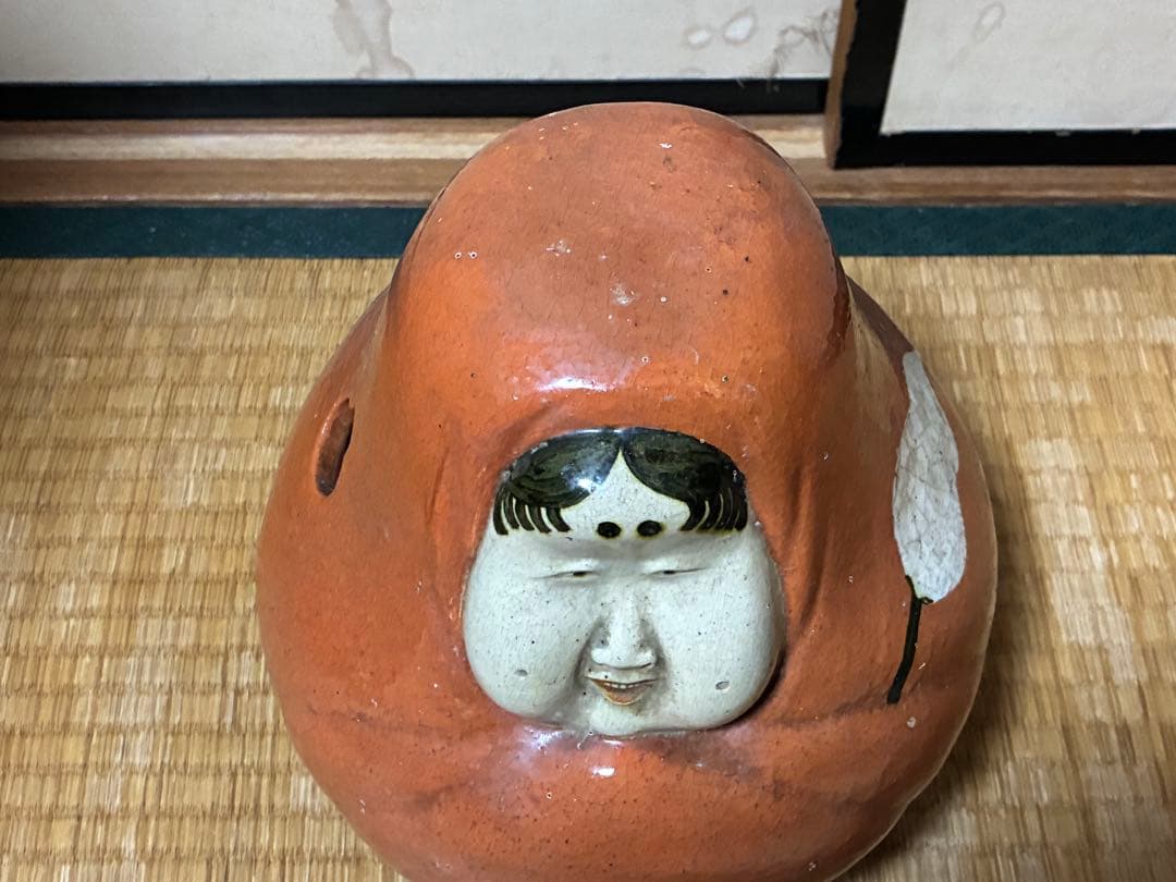 古陶器 民平焼？ 淡路焼？おかめ お多福 火鉢 手炙り 火鉢 在名 時代物