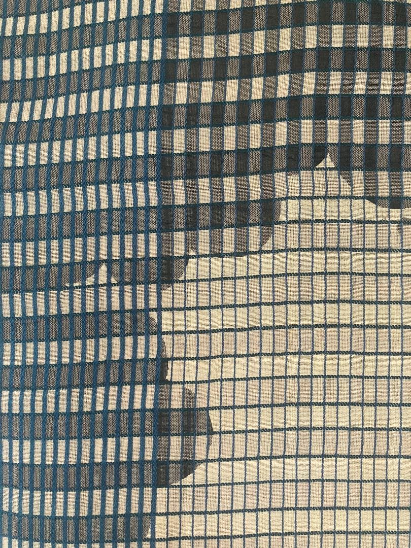 【高級、越後片貝】貴重な細かなチェックの織模様、小千谷縮、時代物☆正絹 着物
