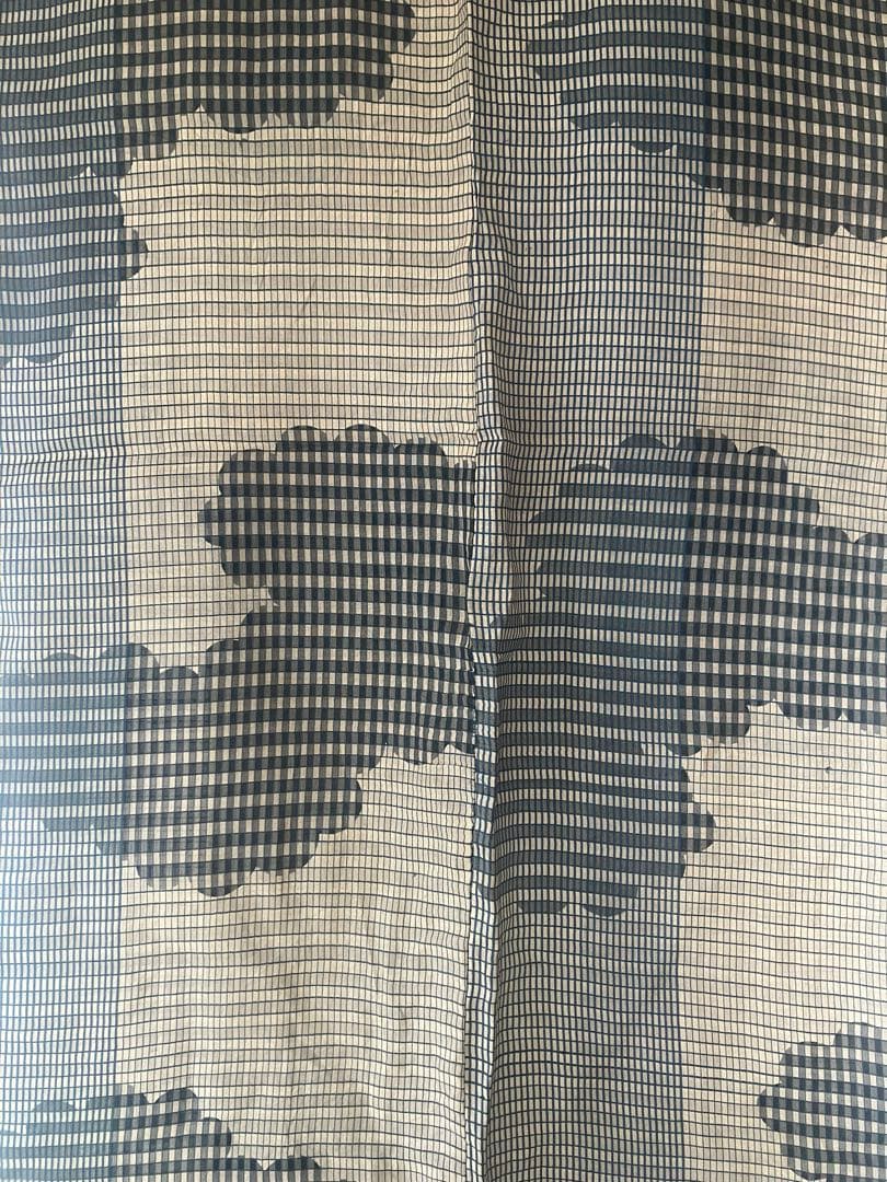 【高級、越後片貝】貴重な細かなチェックの織模様、小千谷縮、時代物☆正絹 着物