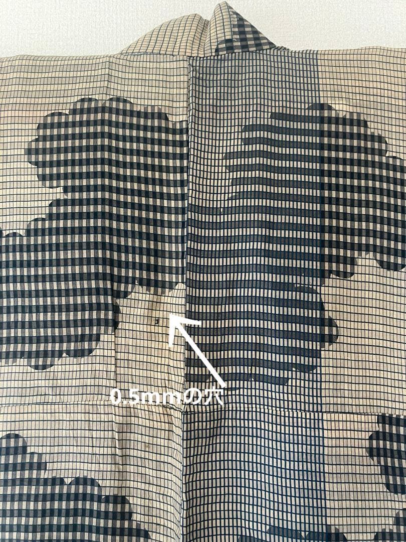 【高級、越後片貝】貴重な細かなチェックの織模様、小千谷縮、時代物☆正絹 着物