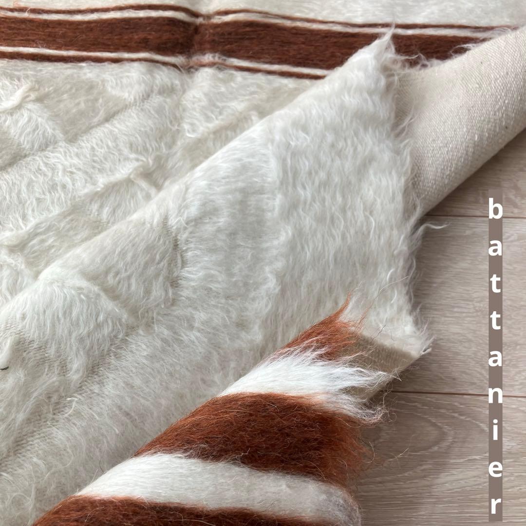 新品wool100％　オフホワイトチョコ　バッターニエ　トルコヴィンテージラグ