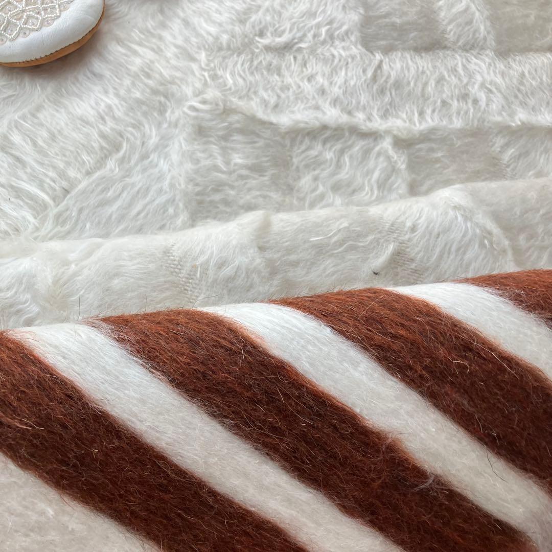 新品wool100％　オフホワイトチョコ　バッターニエ　トルコヴィンテージラグ
