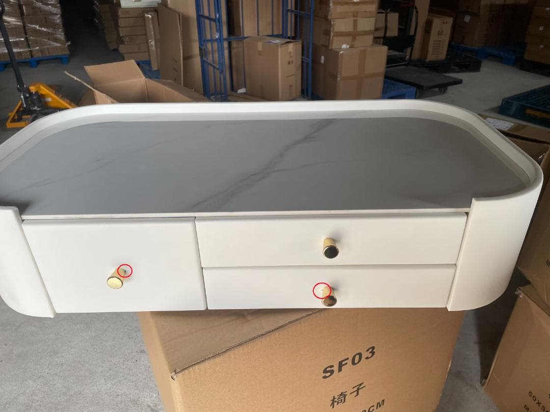 ホワイトドレッサー 大理石調デスクのみ 訳あり品写真をご確認J205-80-02