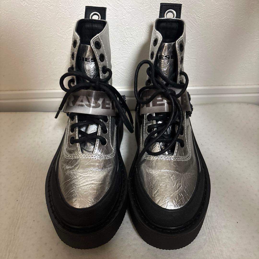 diesel 厚底ブーツ シルバー