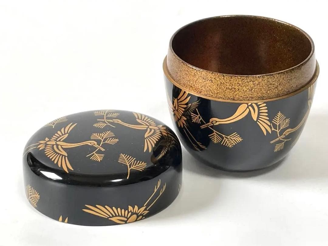 漆芸　漆塗　塗師　畑幸春　松食鶴　松喰鶴　蒔絵　棗　なつめ　共箱