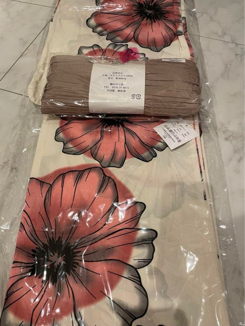 ★ラスト1点★新品未使用　浴衣　帯　2点セット　白地にピンク