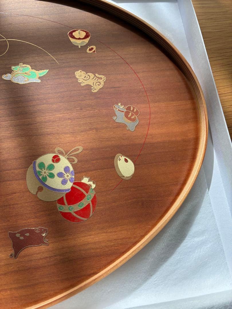 盆 干支柄　越前漆器