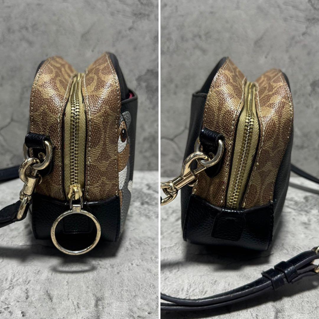 極美品✨️コーチ カメラバッグ ショルダー ディズニー とんすけ レザー 黒