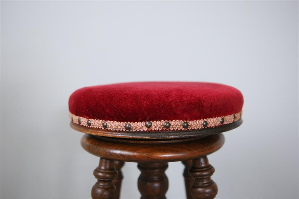 フランスアンティーク古木ピアノスツール/木製チェア/演奏用回転イス(92-150