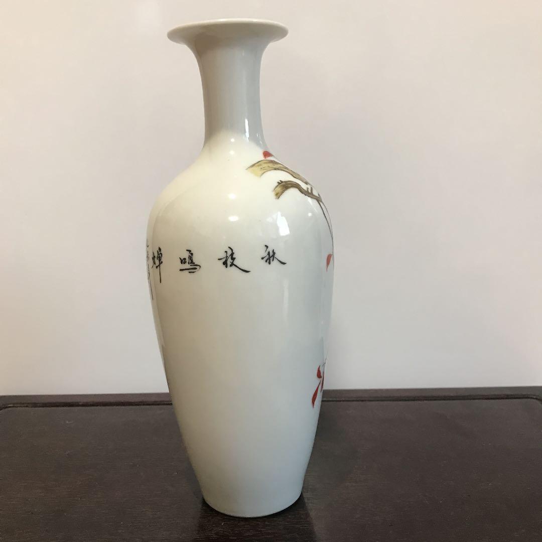 中国古玩 古美術 花瓶　秋枝鳴蝉図　居仁堂製 景徳鎮 骨董品