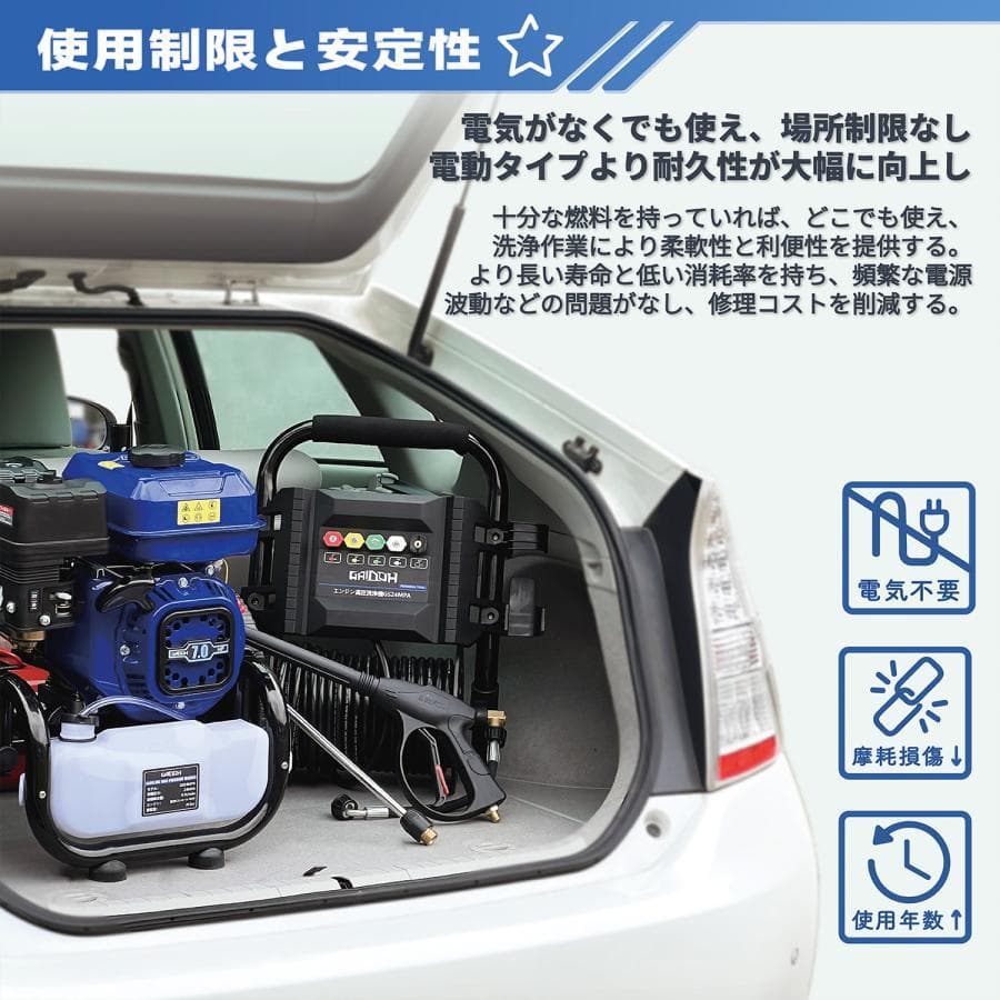 エンジン高圧洗浄機 ガソリン燃料 強力エンジン式高圧洗浄機 7.0HP 24