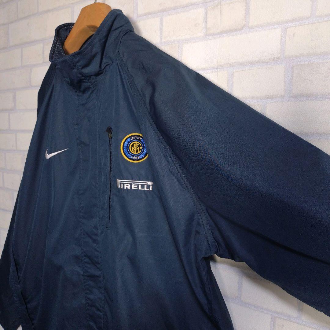 ナイキ★00s インテル PIRELLI 刺繍ロゴ ナイロンジャケット 紺 XL