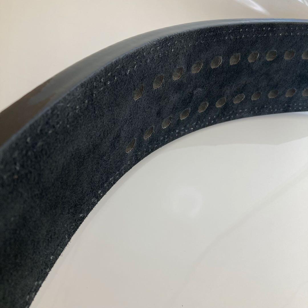 パワーベルト レバーアクション Mサイズ 本革 BLACK× 白バックル 可変式