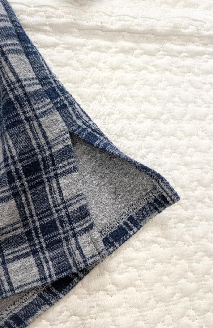 プランテーション☆ダブルスラブチェックジャージィOP☆杢グレイ×青☆手洗い可