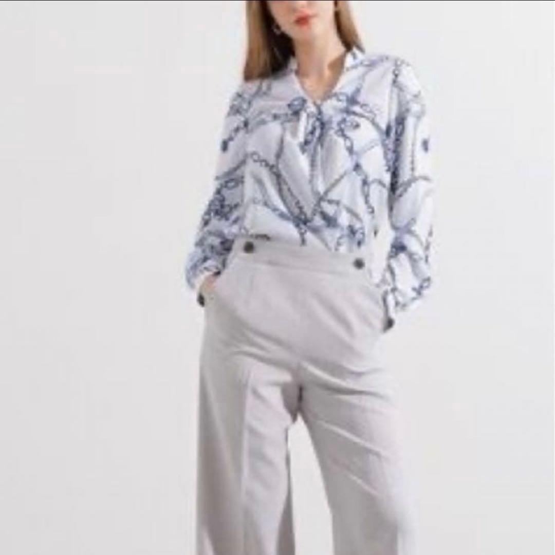 美品ピンキー＆ダイアン38 チェーンプリントブラウス◇ブルー系