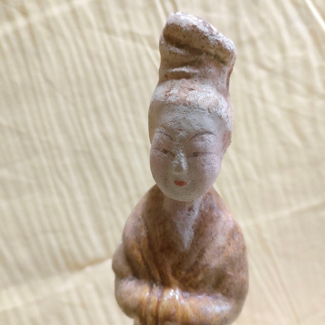 加彩人物俑　中国古陶　古玩　侍女　唐三彩